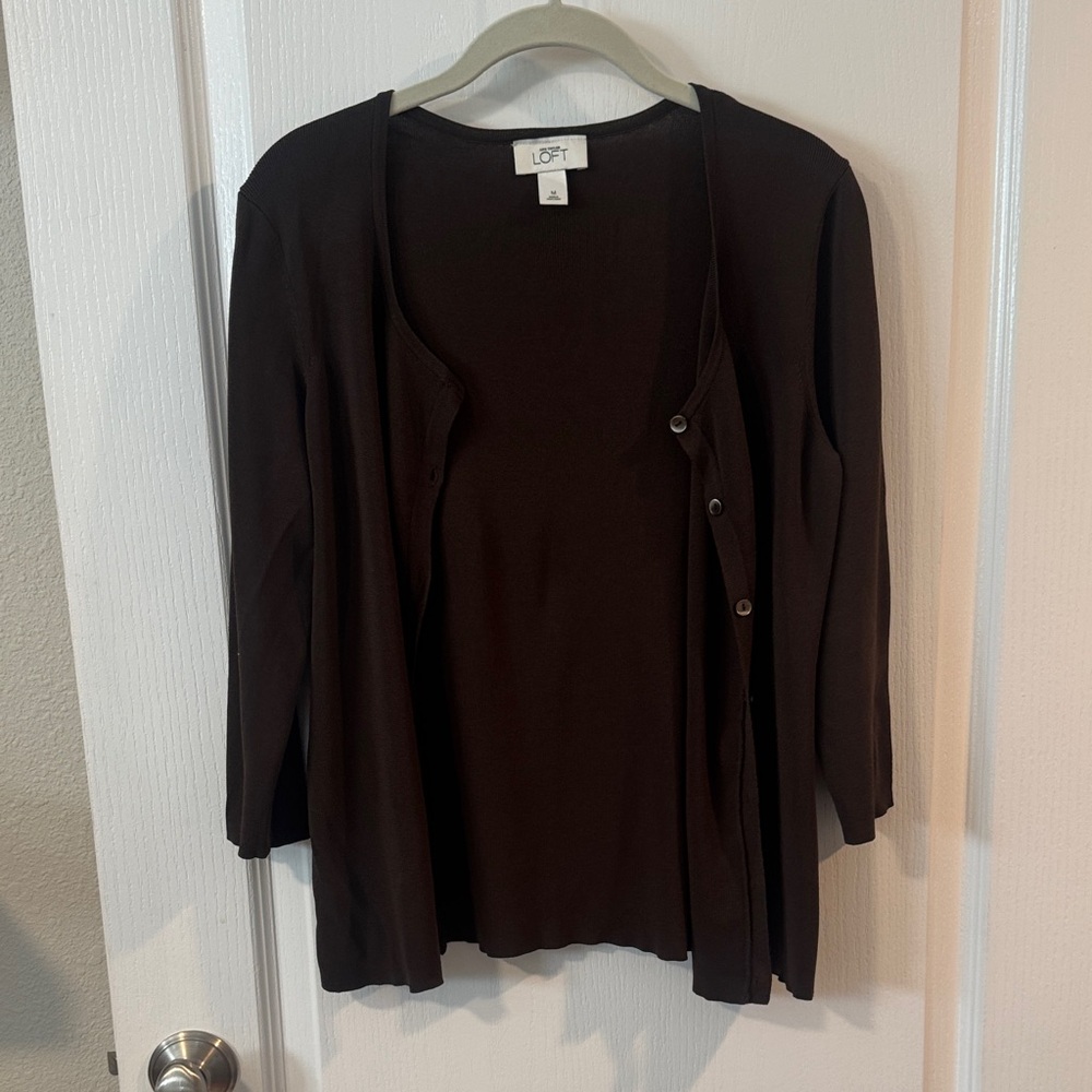 LOFT Chocolate Brown Open Cardigan